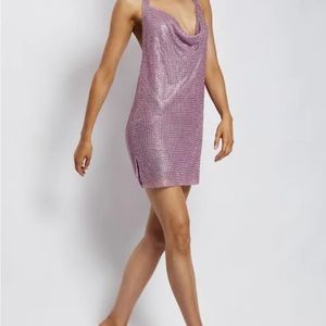MESHKI Meilani Low Back Diamante Mesh Mini Dress - Pink XS